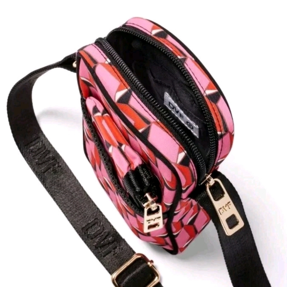 Diane Von Furstenberg DVF Target Cellphone Holder Pink Modern Geo Crossbody Bag - Picture 4 of 11